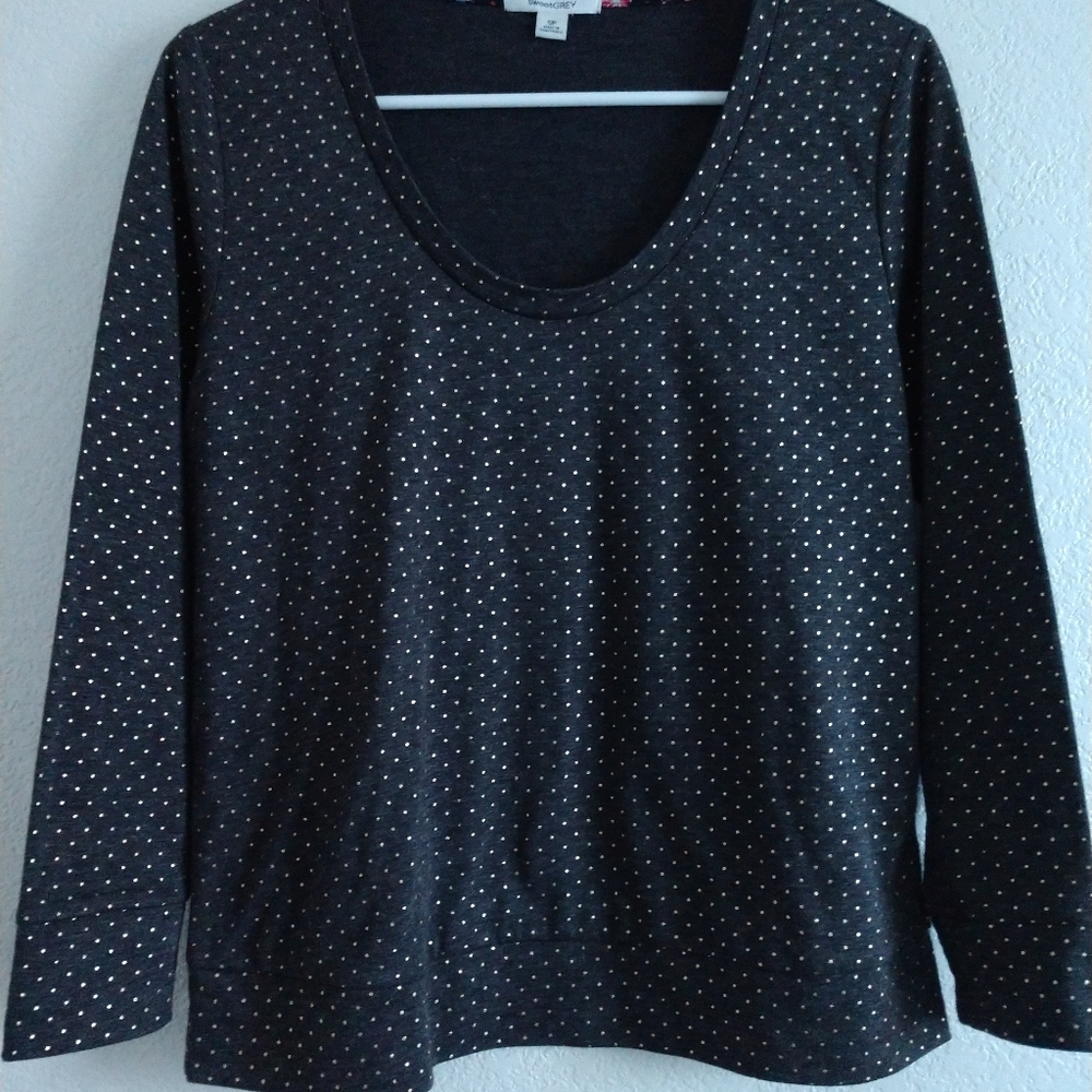 sweetGREY Knit Top Grey with Mini Gold Polka Dots Small Petite SP Chest 36"